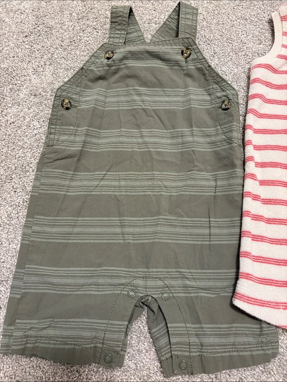 Carters baby boy Green Striped Overalls & Striped terry cloth romper lot 18 mon